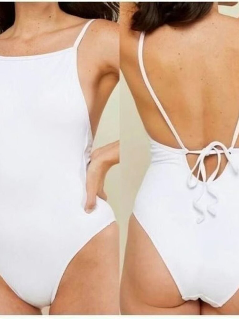 Andie Swim Paloma One Piece Swimsuit White Rib Size XL High Neck Tie Back